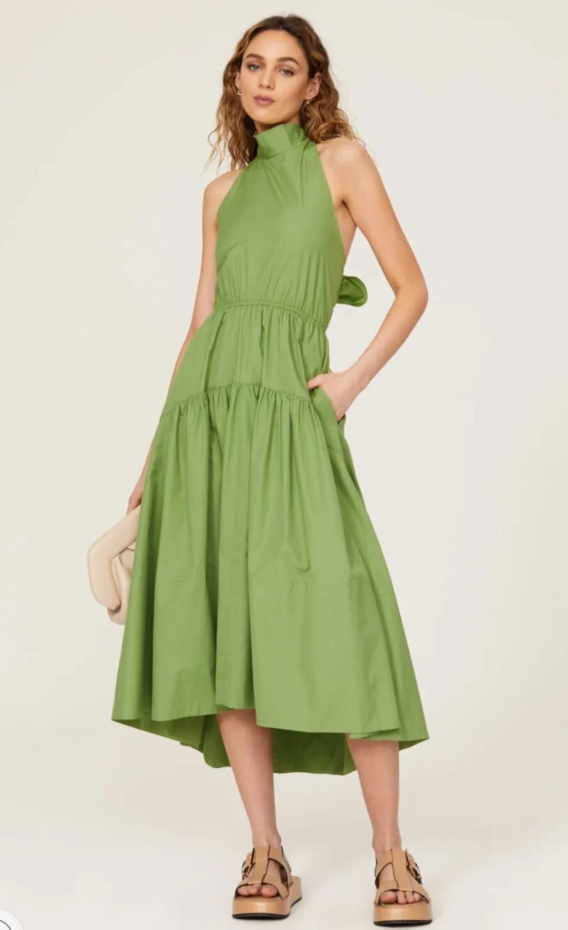 VINCE. Draped Neck Halter Green cotton Dress Size L